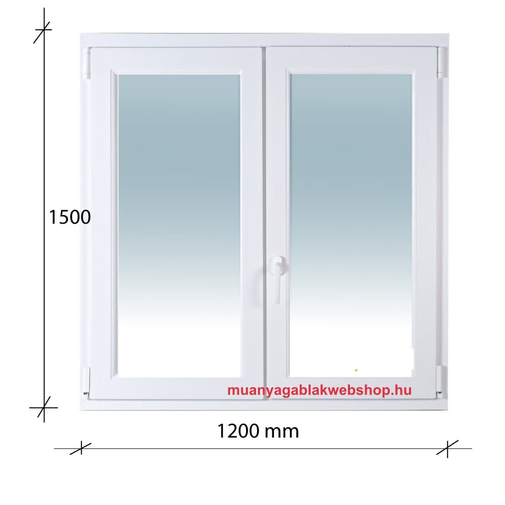 120×150 Kétszárnyas Középen felnyíló + Bukó – Nyíló műanyag ablak 2 rétegű üvegezéssel termékfotó